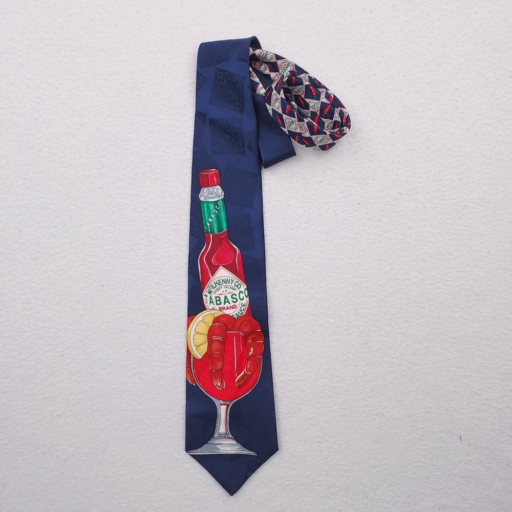 Tabasco Tie Mens Necktie Blue Red Silk Pepper Sauce Bottle Shrimp Cocktail‎ 56 4